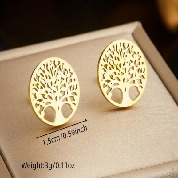 Elegant Tree of Life Necklace and Earrings Set Gold Plated Jewelry - Picture 4 of 5